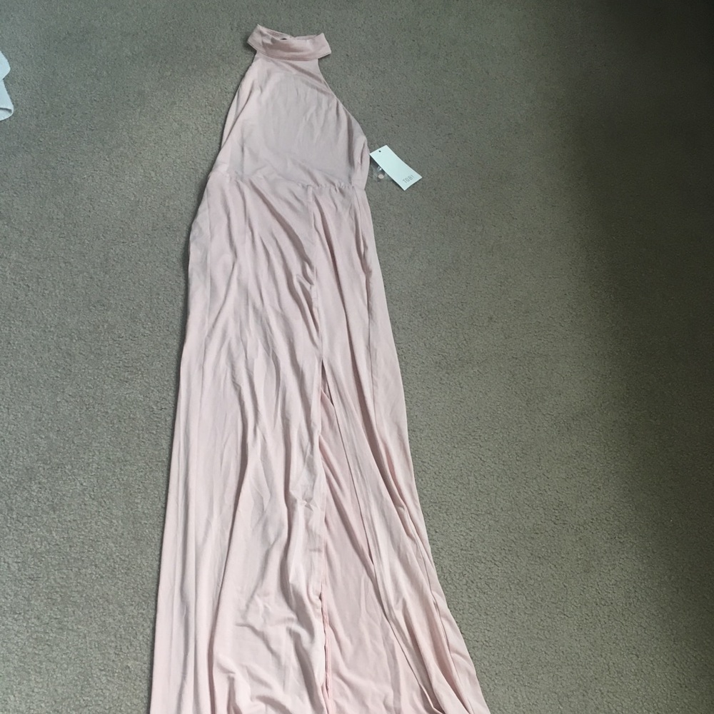 Women’s floor-length blush backless dress